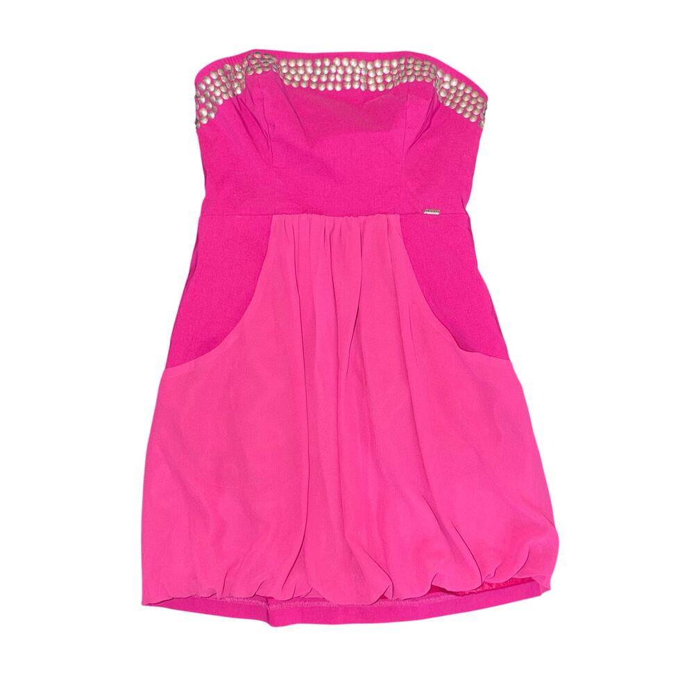 GUESS Hot Pink Strapless Studded Bubble Hem Mini Dress‎ Size 7 Y2k VTg